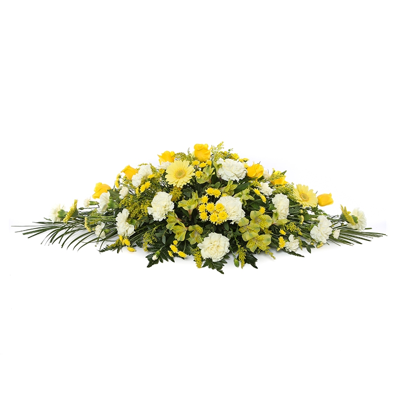 Seasonal Yellow, Cream and White Flower Coffin Spray